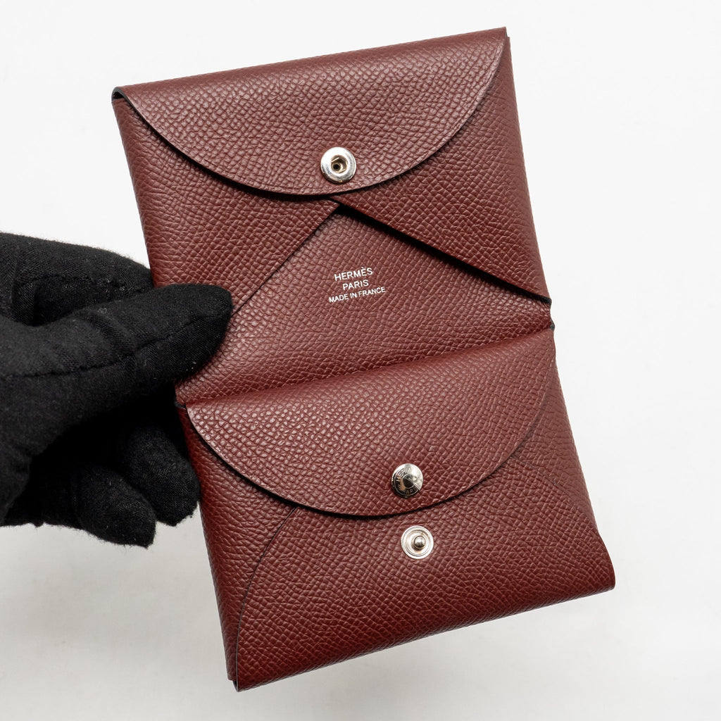 Hermes calvi duo card holder epsom rouge H SHW