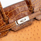 Hermes birkin 30 touch ostrich / alligator mississippiensis shiny cognac / miel SHW