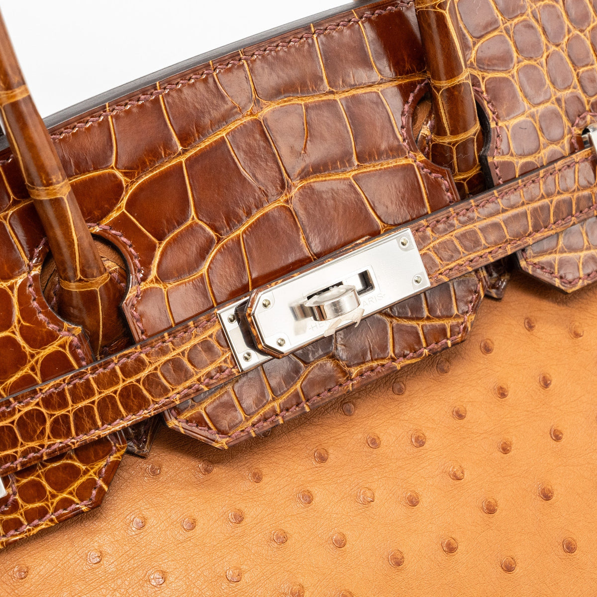 Hermes birkin 30 touch ostrich / alligator mississippiensis shiny cognac / miel SHW