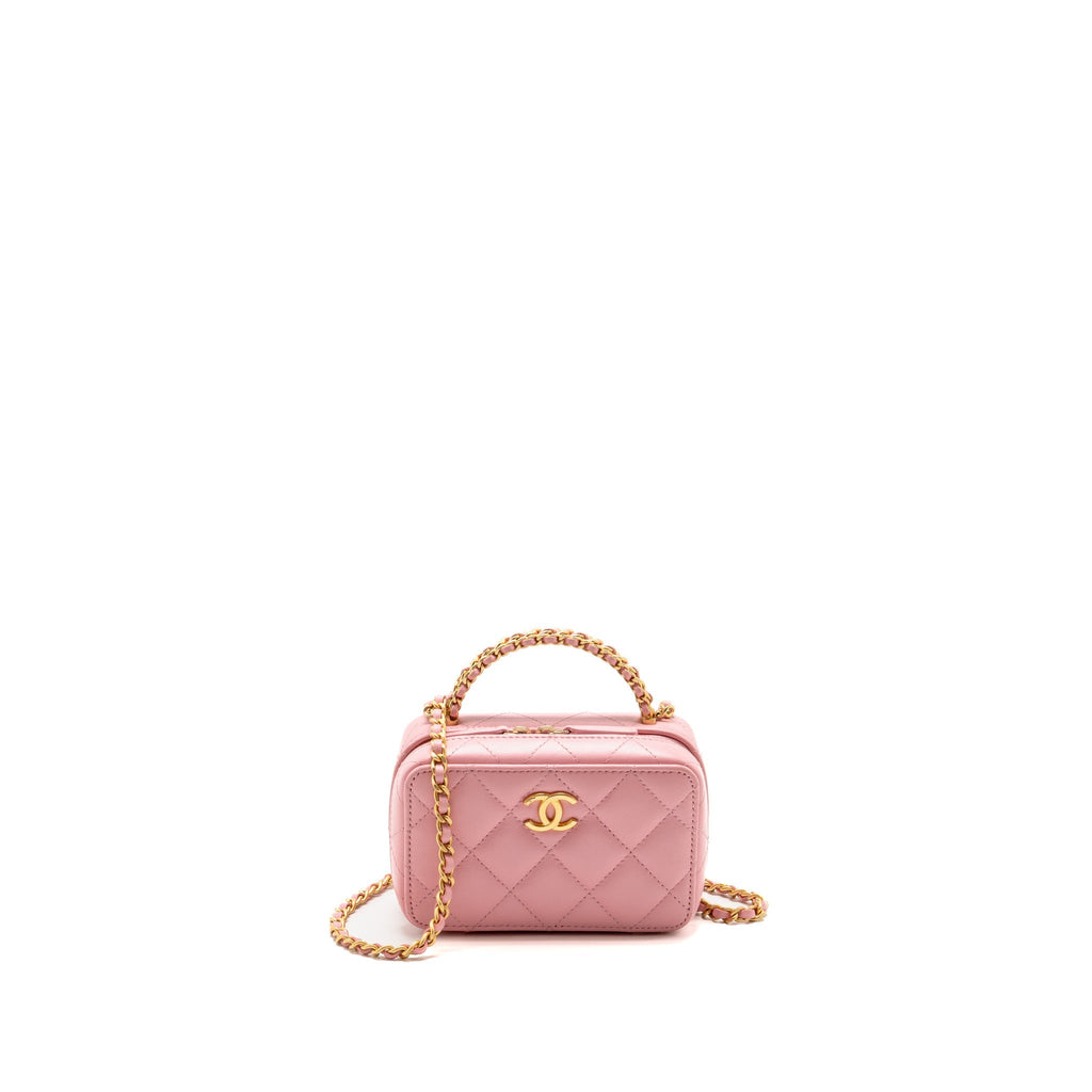 Chanel Chain Top Handle Mini Vanity Case Lambskin Pink GHW (Microchip)