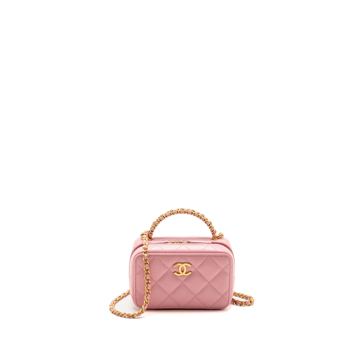Chanel Chain Top Handle Mini Vanity Case Lambskin Pink GHW (Microchip)