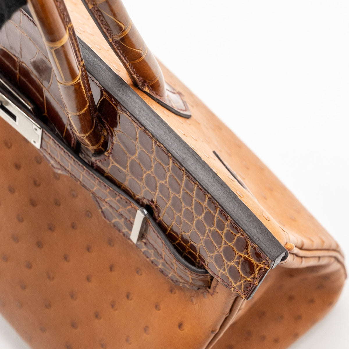 Hermes birkin 30 touch ostrich / alligator mississippiensis shiny cognac / miel SHW