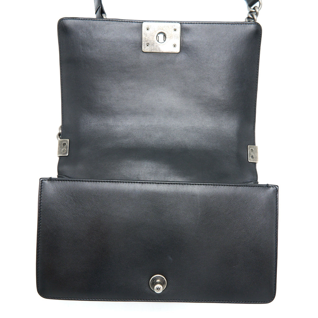 CHANEL MEDIUM BOY BAG LAMBSKIN BLACK RUTHENIUM SHW