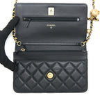 CHANEL PEARL CRUSH WALLET ON CHAIN LAMBSKIN BLACK BRUSHED GHW (MICROCHIP)