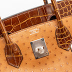 Hermes birkin 30 touch ostrich / alligator mississippiensis shiny cognac / miel SHW