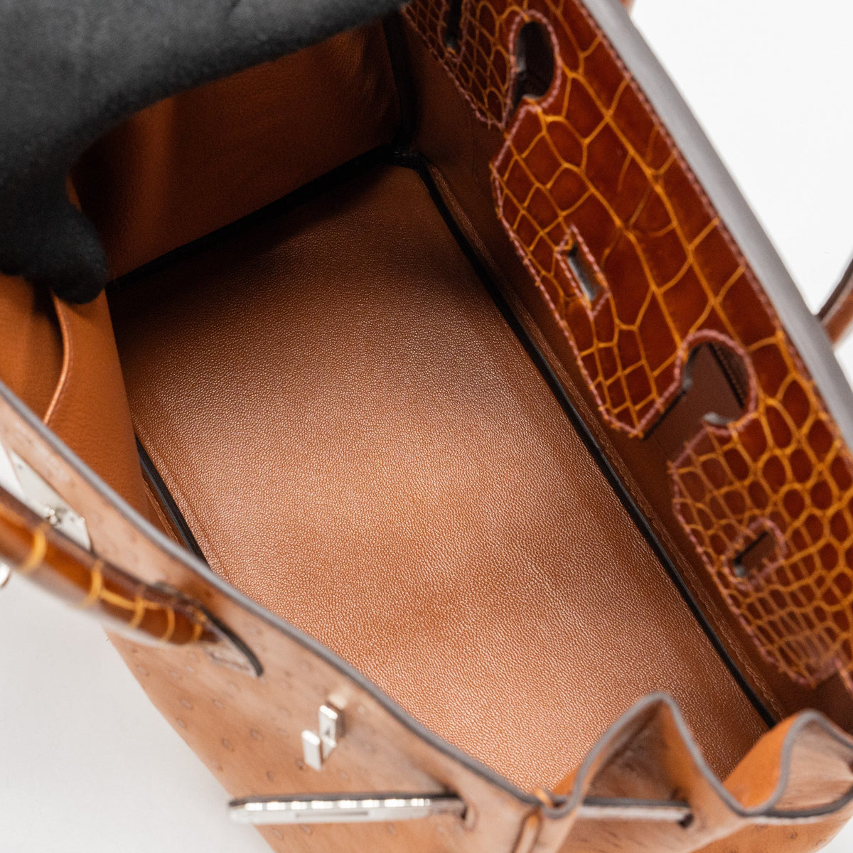 Hermes birkin 30 touch ostrich / alligator mississippiensis shiny cognac / miel SHW