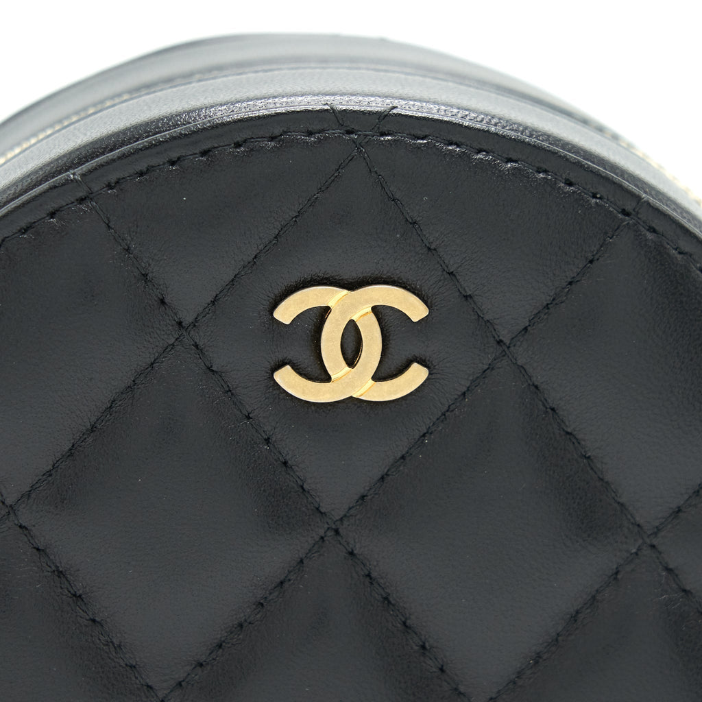 CHANEL ROUND CLUTCH WITH CHAIN BLACK BRUSHED GHW
