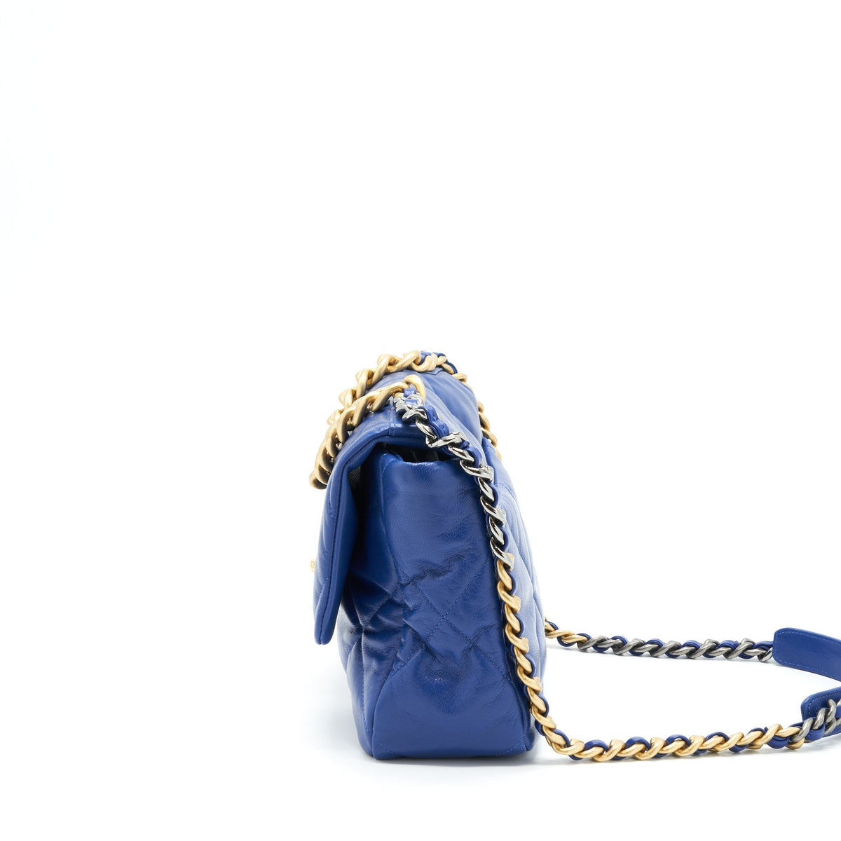 CHANEL MEDIUM 19 BAG GOATSKIN BLUE GOLD/SILVER HARDWARE