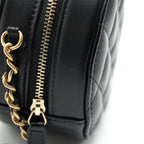 CHANEL ROUND CLUTCH WITH CHAIN BLACK BRUSHED GHW