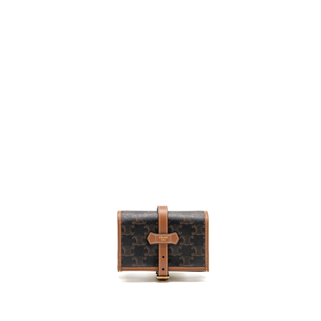 Celine Jewellery Pouch In Triomphe Canvas / Calfskin Tan GHW