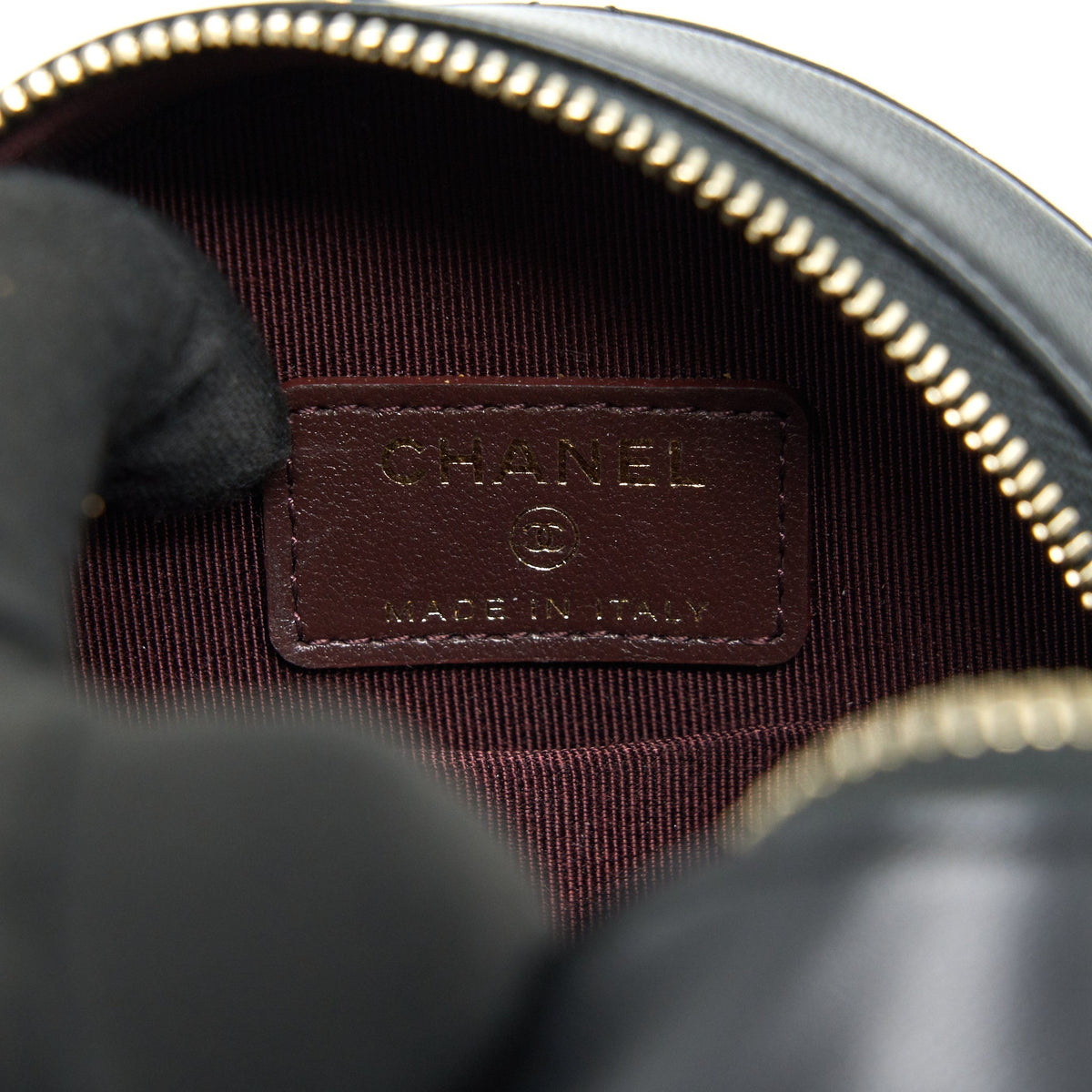 CHANEL ROUND CLUTCH WITH CHAIN BLACK BRUSHED GHW