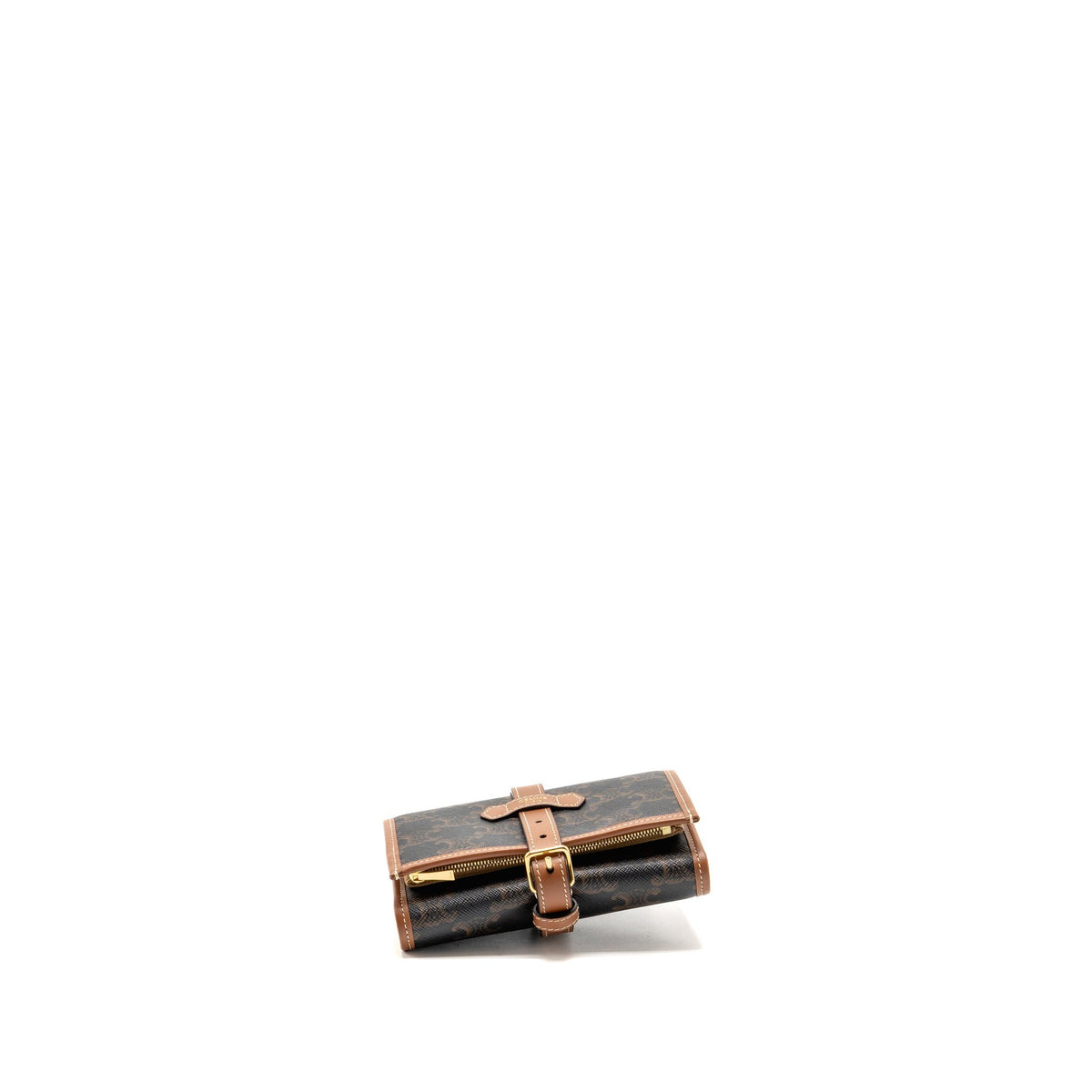 Celine Jewellery Pouch In Triomphe Canvas / Calfskin Tan GHW