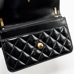 CHANEL 24A DETAILED CHAIN WALLET ON CHAIN SHINY CALFSKIN BLACK GHW (MICROCHIP）