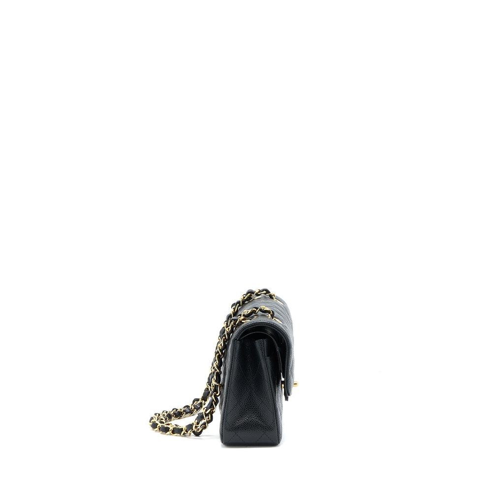 CHANEL SMALL CLASSIC DOUBLE FLAP BAG CAVIAR BLACK GHW (MICROCHIP)