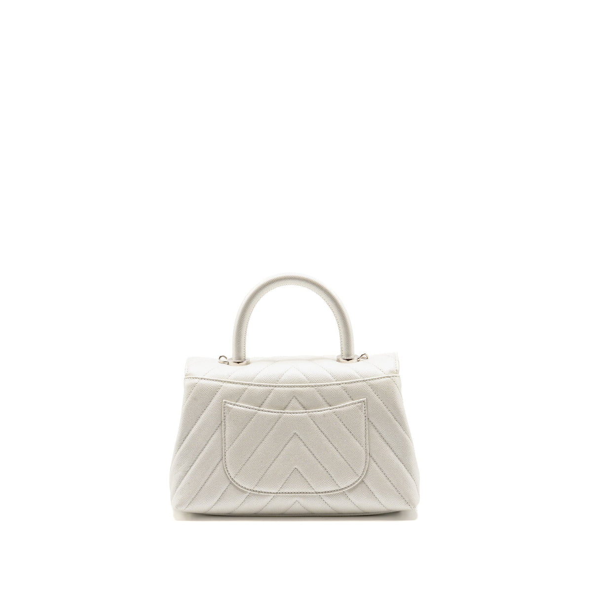 Chanel small coco handle chevron caviar pearly iridescent white SHW