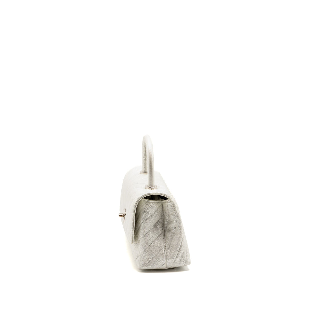 Chanel small coco handle chevron caviar pearly iridescent white SHW