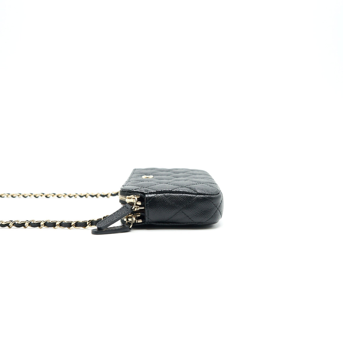 CHANEL DOUBLE ZIP WALLET ON CHAIN CAVIAR BLACK LGHW