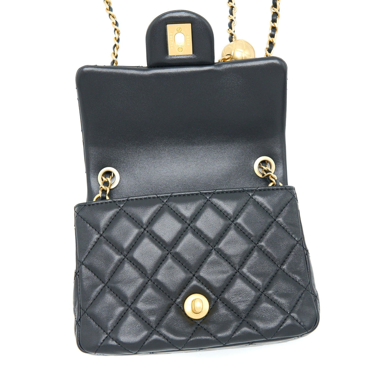 CHANEL PEARL CRUSH MINI SQUARE LAMBSKIN BLACK BRUSHED GHW (MICROCHIP)