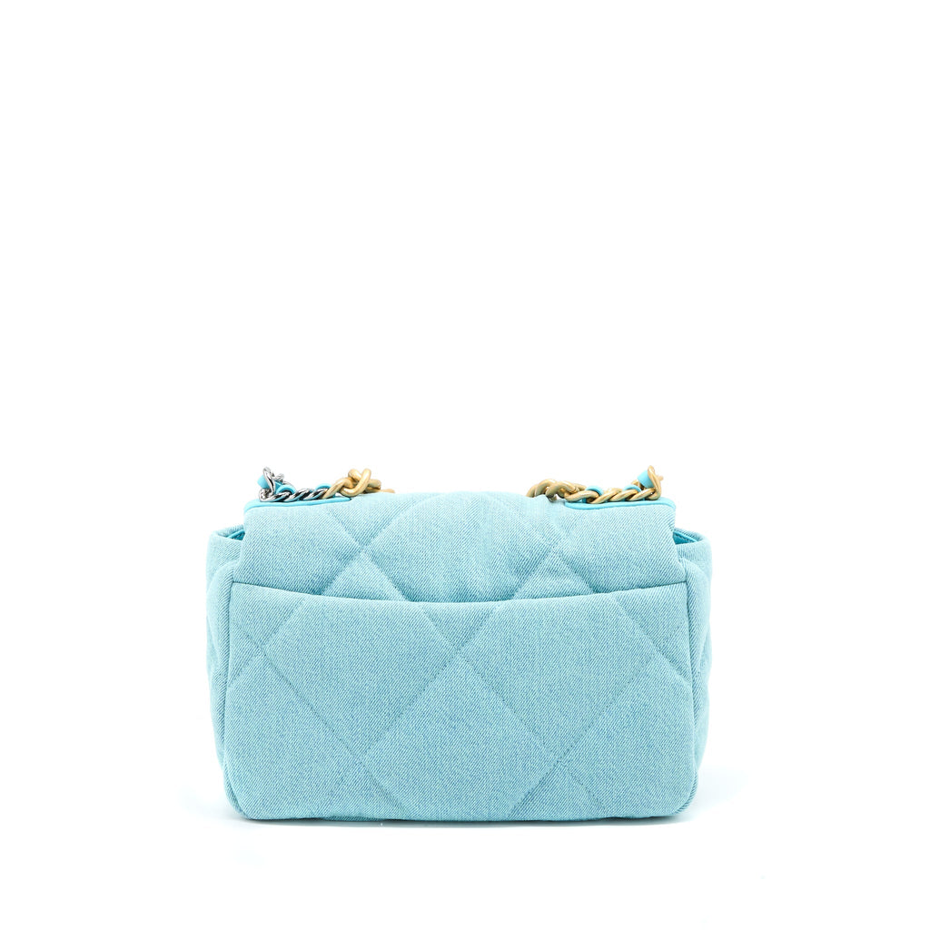 CHANEL SMALL 19 BAG DENIM LIGHT BLUE MULTICOLOUR HARDWARE