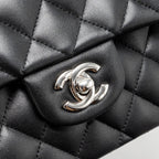 CHANEL SMALL CLASSIC DOUBLE FLAP BAG LAMBSKIN BLACK SHW (MICROCHIP)