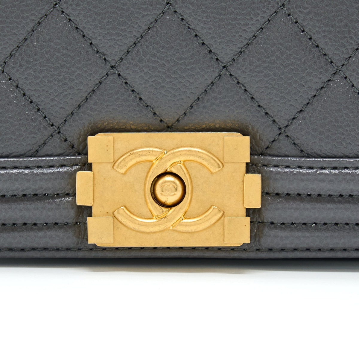 CHANEL MINI BOY BAG CAVIAR GREY BRUSHED GHW (MICROCHIP)