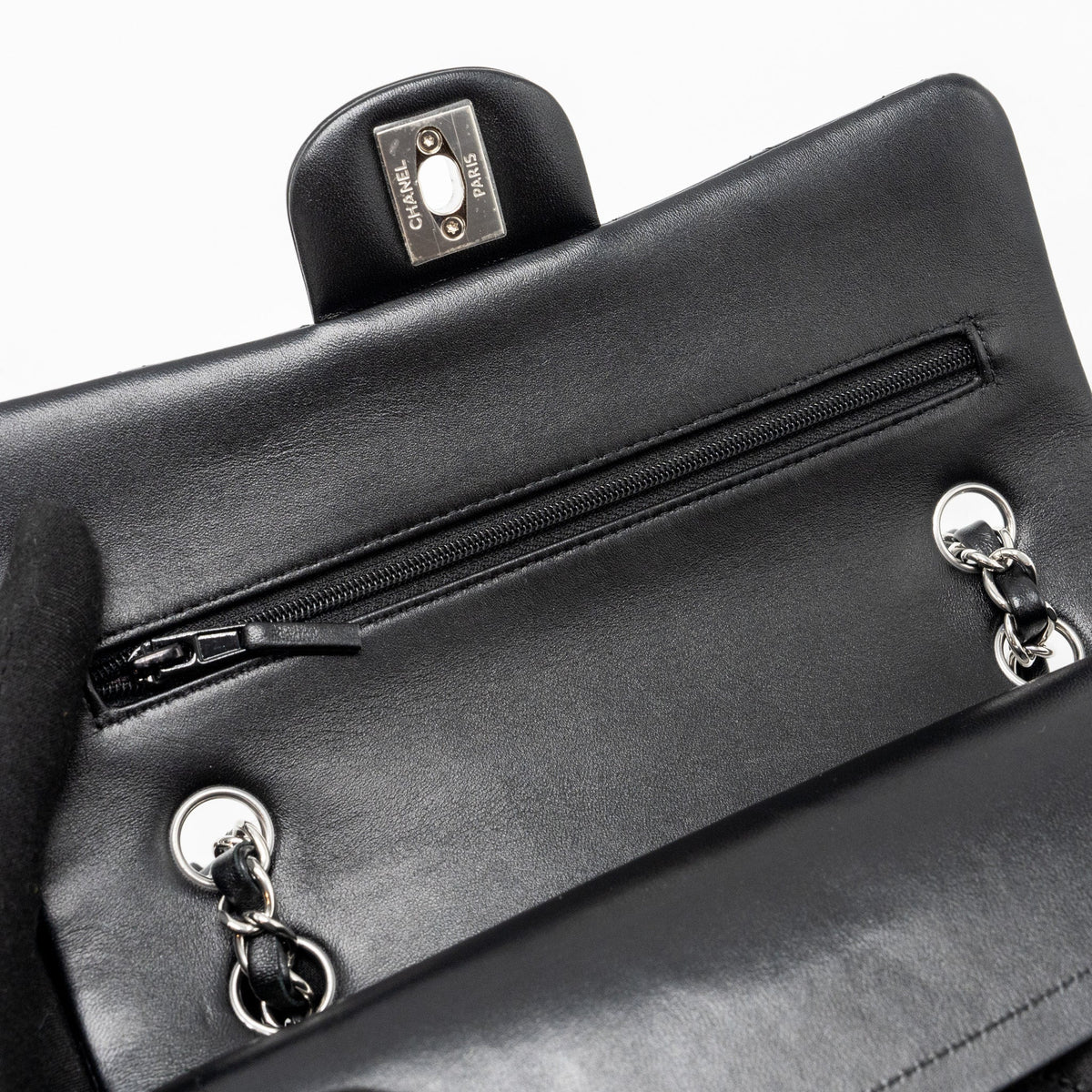 CHANEL SMALL CLASSIC DOUBLE FLAP BAG LAMBSKIN BLACK SHW (MICROCHIP)