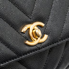 CHANEL SMALL COCO HANDLE WITH LIZARD EMBOSSED HANDLE CHEVRON CAVIAR BLACK GHW