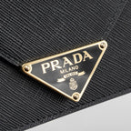 PRADA CARD HOLDER WITH SHOULDER STRAP SAFFIANO LEATHER BLACK GHW