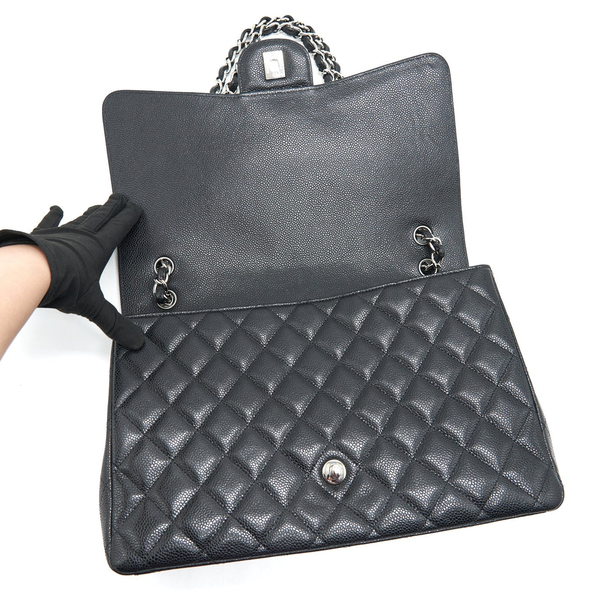 CHANEL CAVIER CLASSIC MAXI SINGLE FLAP BAG BLACK SHW