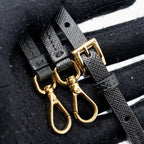 PRADA CARD HOLDER WITH SHOULDER STRAP SAFFIANO LEATHER BLACK GHW