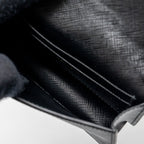 PRADA CARD HOLDER WITH SHOULDER STRAP SAFFIANO LEATHER BLACK GHW
