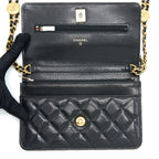 CHANEL 22A TWIST YOUR BUTTON WALLET ON CHAIN CAVIAR BLACK GHW (MICROCHIP)