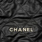 CHANEL SMALL 22 BAG WHITE LETTER SHINY CALFSKIN BLACK BRUSHED GHW (MICROCHIP)
