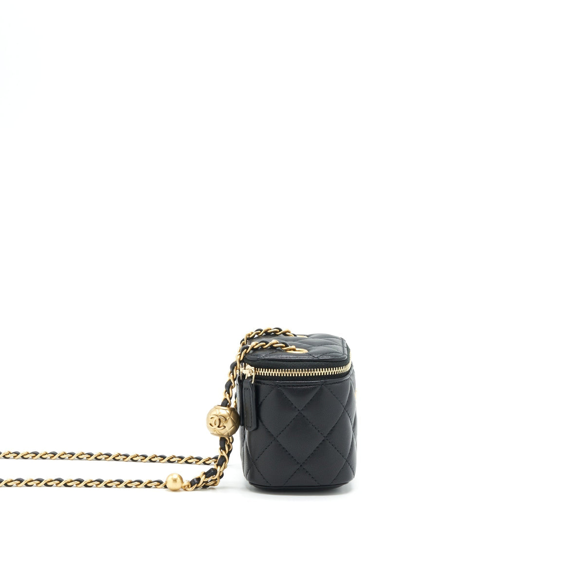 CHANEL PEARL CRUSH MINI VANITY WITH CHAIN LAMBSKIN BLACK GHW