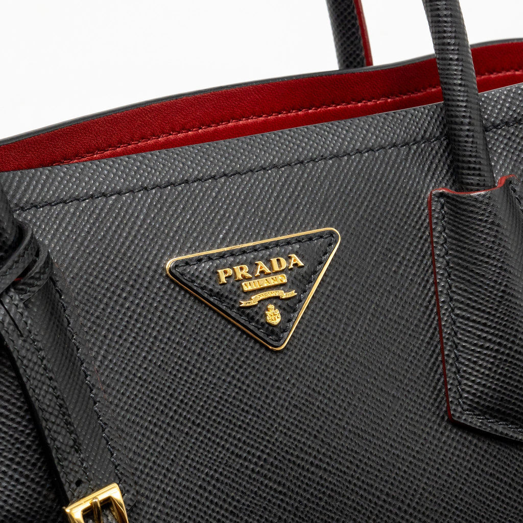 Prada double Saffiano bag leather black GHW