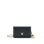 CHANEL 22S PEARL CRUSH WALLET ON CHAIN LAMBSKIN BLACK GHW (MICROCHIP)