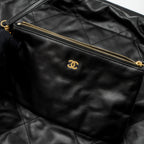 CHANEL SMALL 22 BAG WHITE LETTER SHINY CALFSKIN BLACK BRUSHED GHW (MICROCHIP)