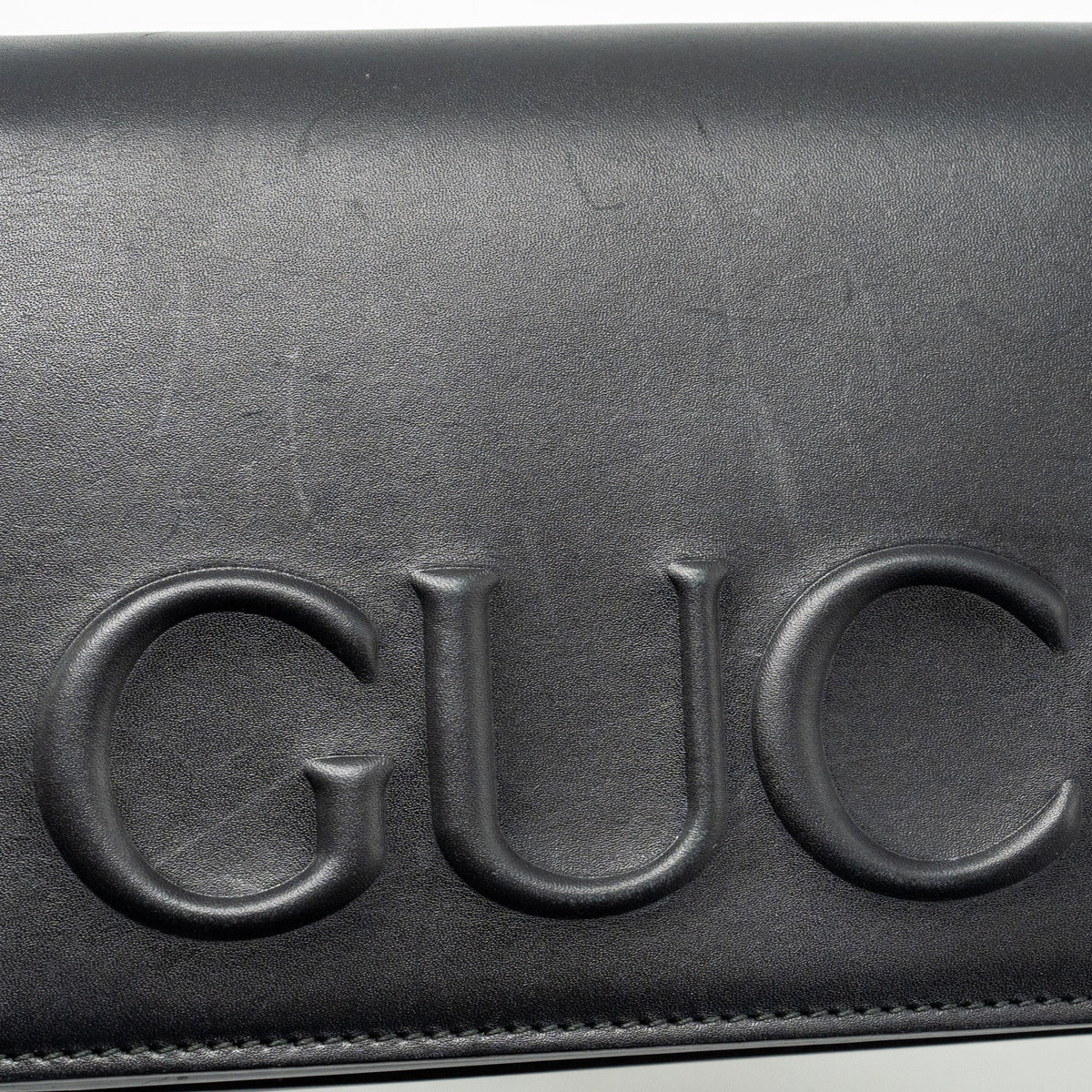 GUCCI FLAP WALLET ON CHAIN CALFSKIN BLACK SHW