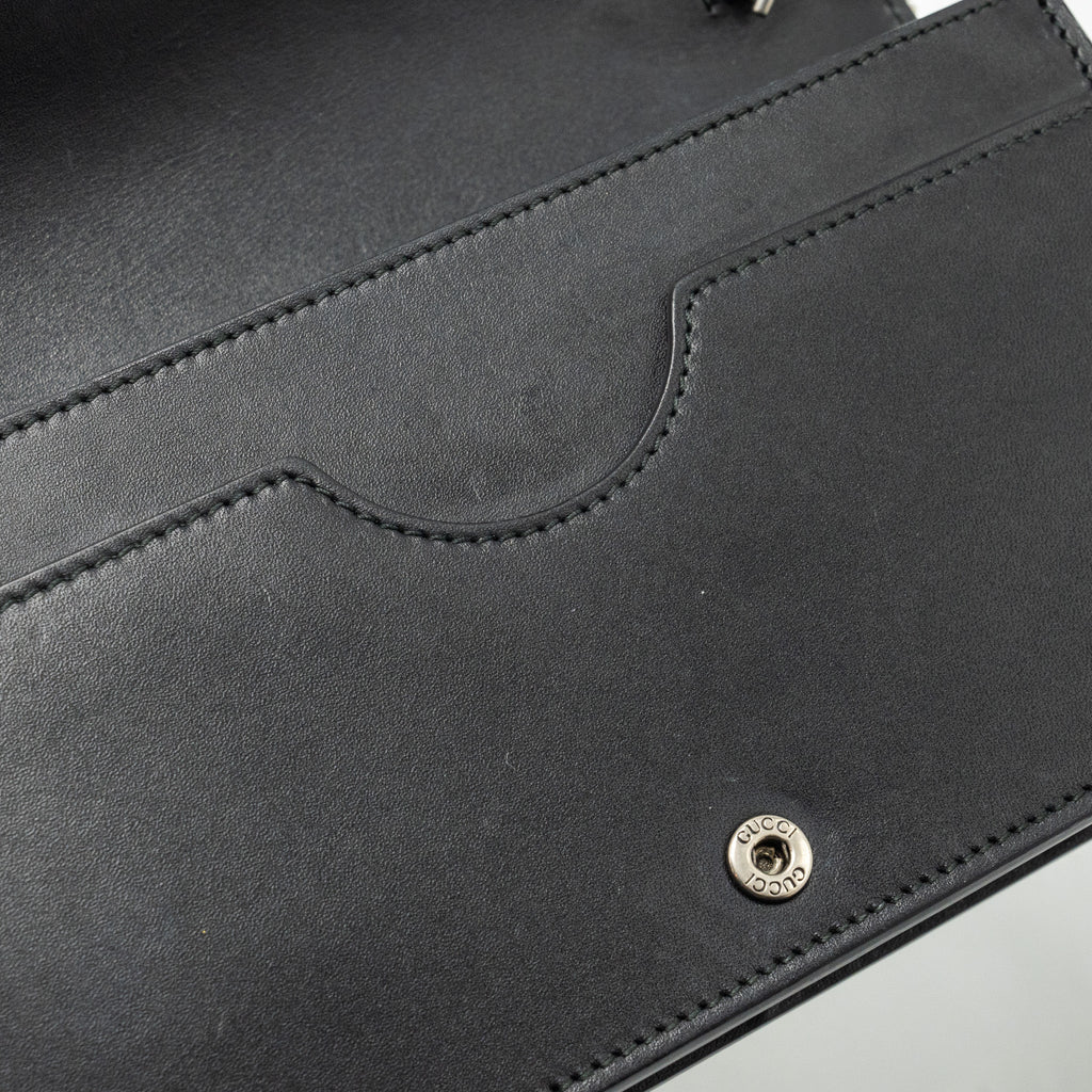 GUCCI FLAP WALLET ON CHAIN CALFSKIN BLACK SHW