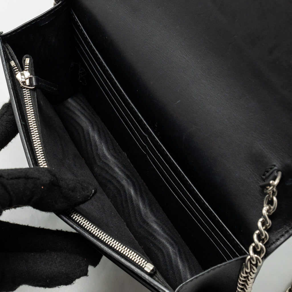 GUCCI FLAP WALLET ON CHAIN CALFSKIN BLACK SHW