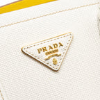 PRADA SMALL SAFFIANO CUIR TOTE BAG CALFSKIN WHITE/YELLOW GHW