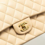 CHANEL MEDIUM CLASSIC DOUBLE FLAT BAG LAMBSKIN BEIGE GHW