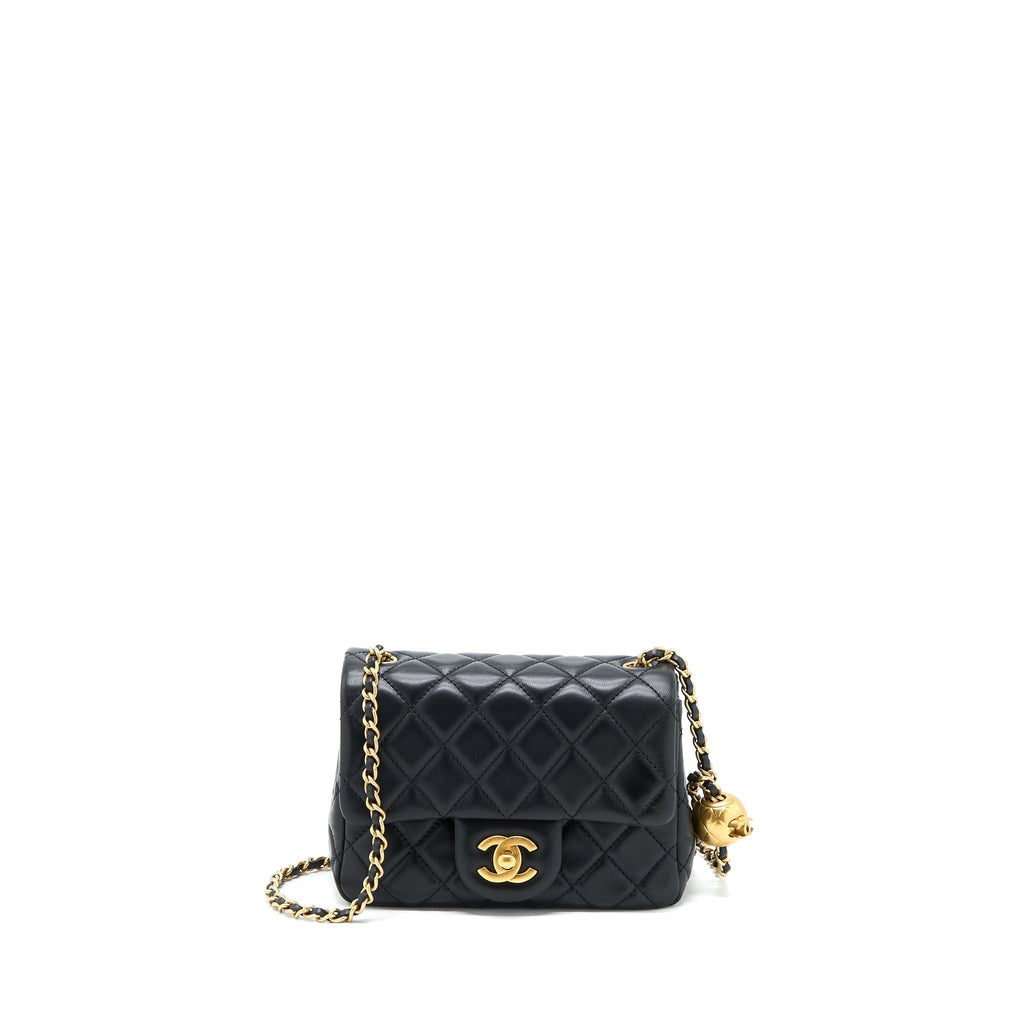 CHANEL PEARL CRUSH MINI SQUARE FLAP BAG LAMBSKIN BLACK GHW (MICROCHIP)