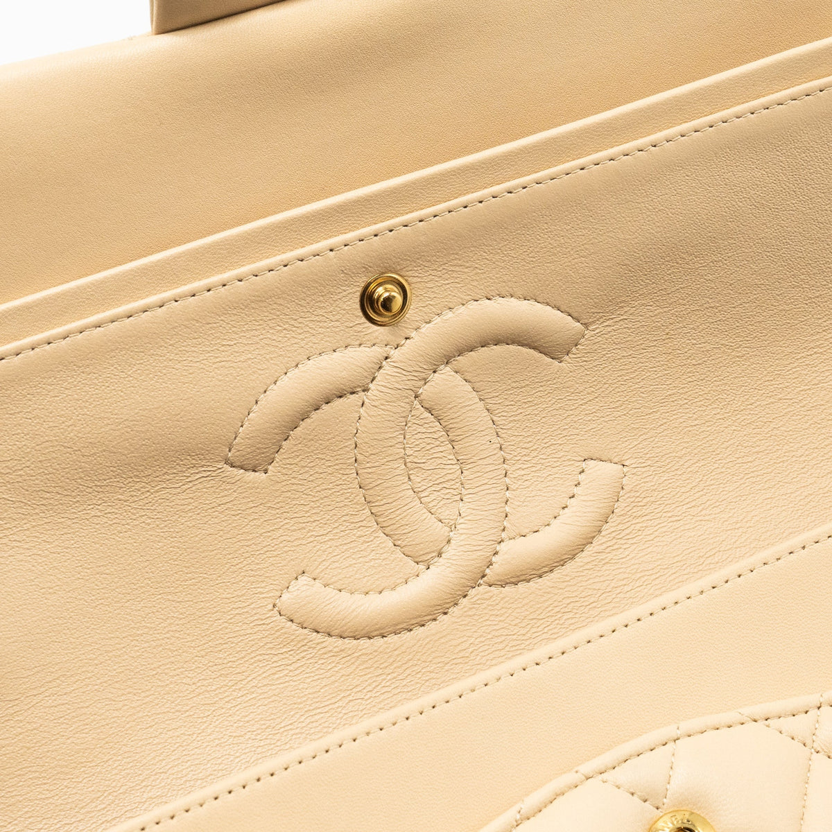 CHANEL MEDIUM CLASSIC DOUBLE FLAT BAG LAMBSKIN BEIGE GHW
