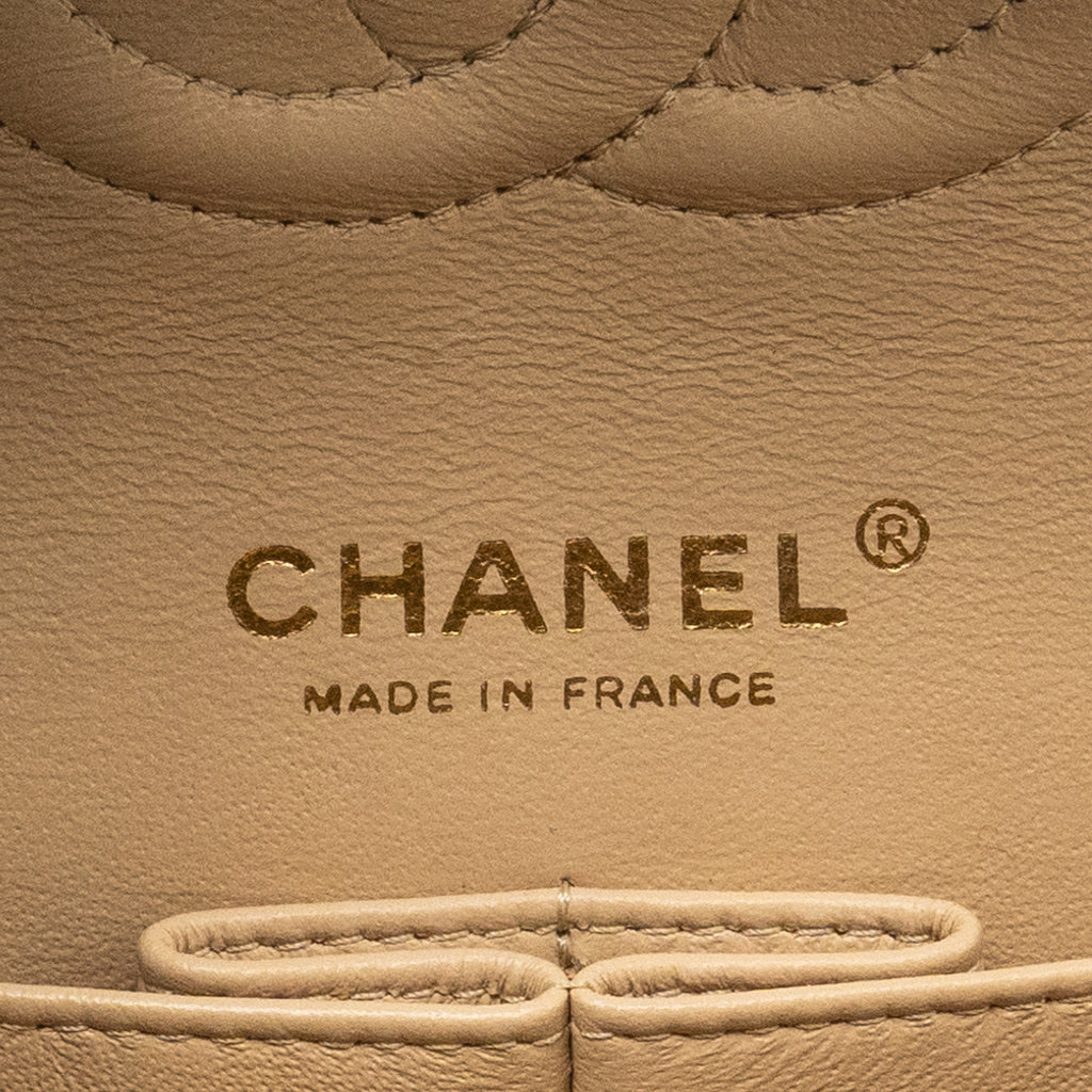 CHANEL MEDIUM CLASSIC DOUBLE FLAT BAG LAMBSKIN BEIGE GHW