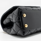 CHANEL DETAILED METAL TOP HANDLE MINI COCO HANDLE FLAP BAG SHINY CALFSKIN BLACK GHW (MICROCHIP)