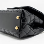 CHANEL DETAILED METAL TOP HANDLE MINI COCO HANDLE FLAP BAG SHINY CALFSKIN BLACK GHW (MICROCHIP)