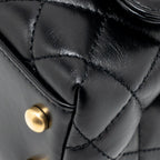 CHANEL DETAILED METAL TOP HANDLE MINI COCO HANDLE FLAP BAG SHINY CALFSKIN BLACK GHW (MICROCHIP)