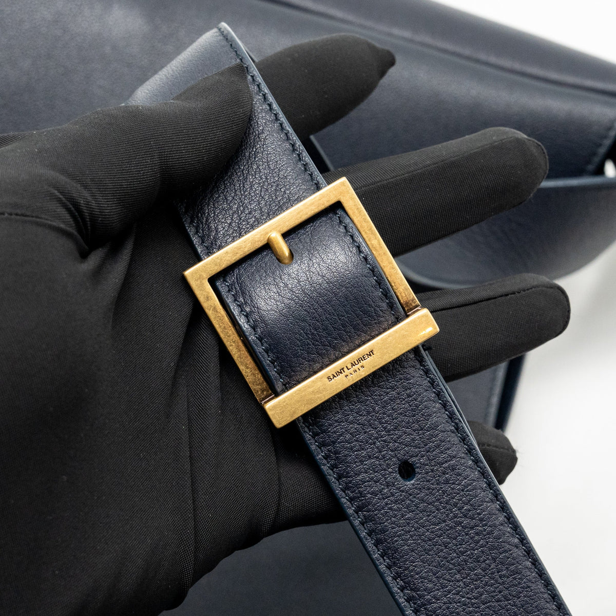 Saint Laurent/YSL Le 5 A 7 Supple Large Bag Grained Calfskin Bleu Abysse GHW