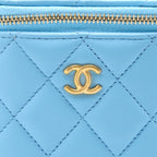 CHANEL 22S PEARL CRUSH MINI VANITY CASE LAMBSKIN LIGHT BLUE BRUSHED GHW